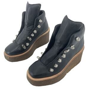 Jeffrey Campbell Black Leather Wedge Platform Booties Women’s Size 8 Preowned